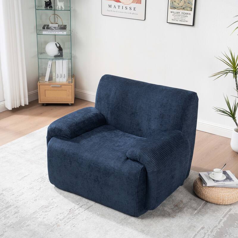 42''W Modern Chenille Upholstered Accent Chair with Deep Seats-No Assembly - Navy/Stripe