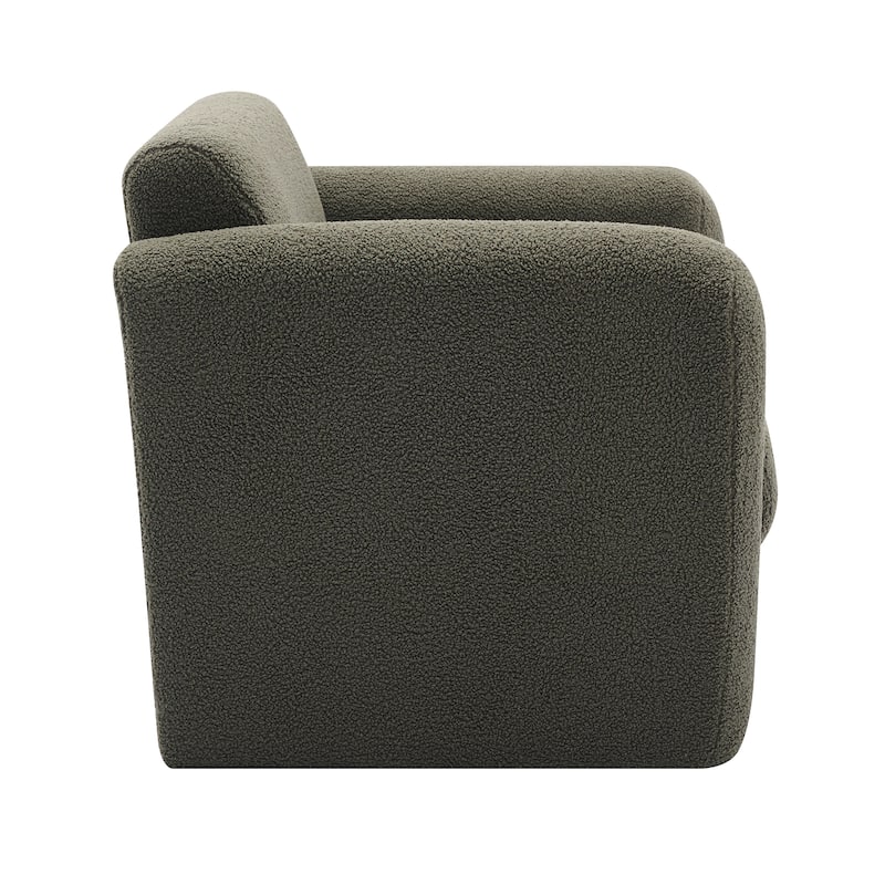 Seaweed Green Modern 30.7" Lambskin Sherpa Fabric Upholstered Accent Chair with Back and Pillow for Living Room