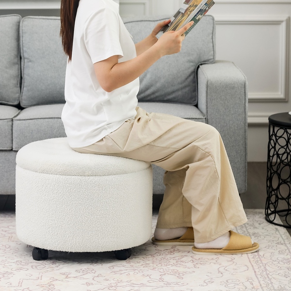 Adeco 20 Wide Button Tufted Round Storage Ottoman with Casters On Sale Bed Bath Beyond 38000057