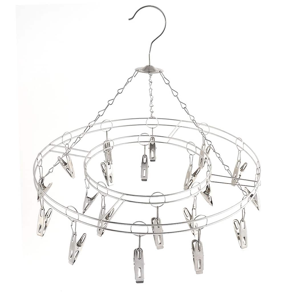 Stainless Steel Round Swivel Hook 20 Pegs Drying Rack Clothes Hanger - Silver Tone
