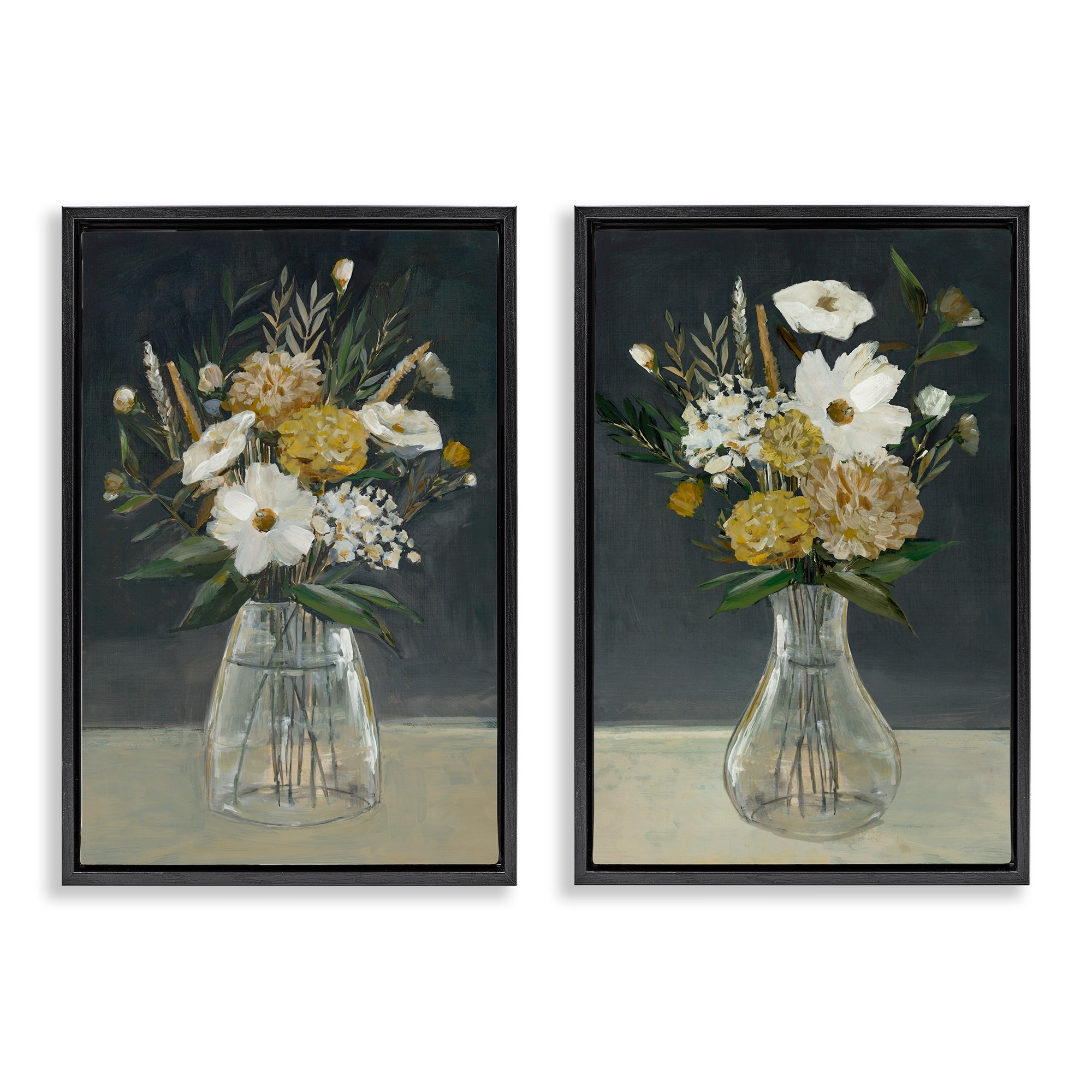 Stupell Muted Bouquet Vases Framed Floater Canvas Wall Art Design By Hannah Dawson (Set of 2)