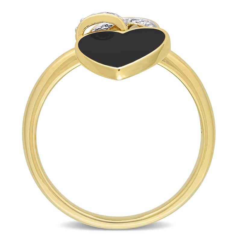 Miadora Created White Sapphire Diamond Accent Heart Enamel Ring in Yellow Plated Sterling Silver