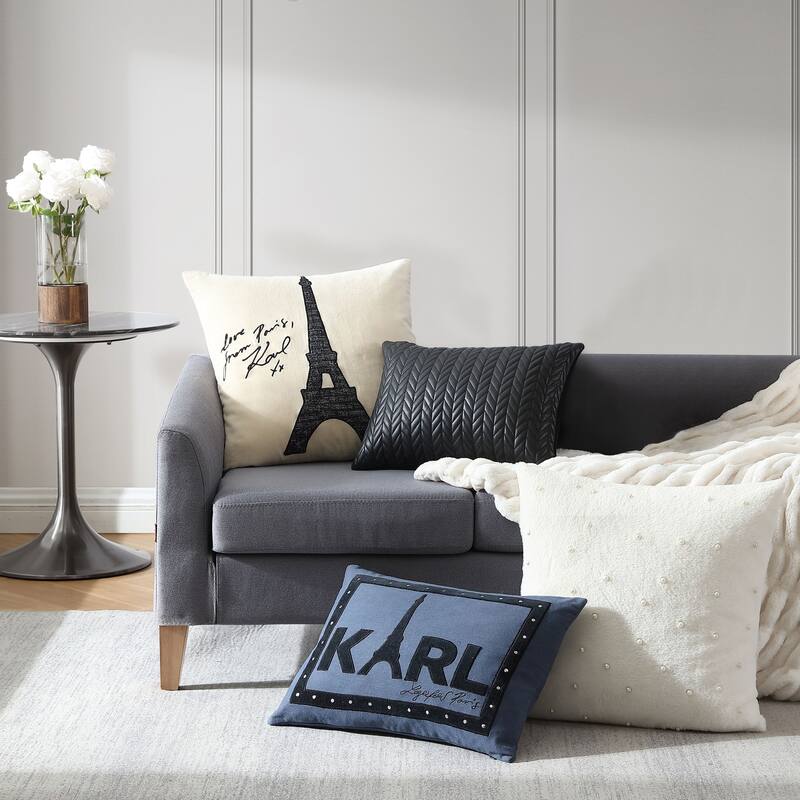 KARL LAGERFELD PARIS Chevron Quilted Faux Leather Decorative Pillow