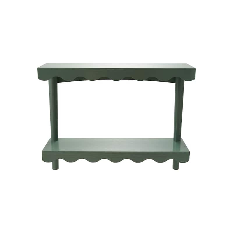 Wood Lacquered Scalloped Wall Shelf with 2 Shelves, Eucalyptus Color - 23.6"L x 5.9"W x 18.9"H - Eucalyptus