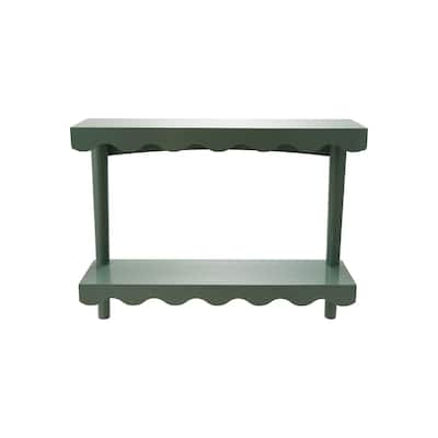 Wood Lacquered Scalloped Wall Shelf with 2 Shelves, Eucalyptus Color - 23.6"L x 5.9"W x 18.9"H