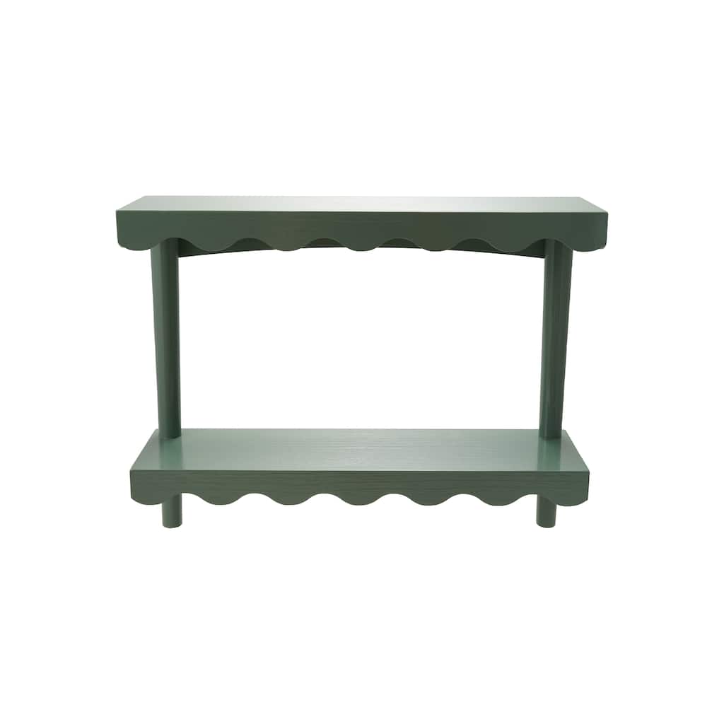 Wood Lacquered Scalloped Wall Shelf with 2 Shelves, Eucalyptus Color - 23.6"L x 5.9"W x 18.9"H
