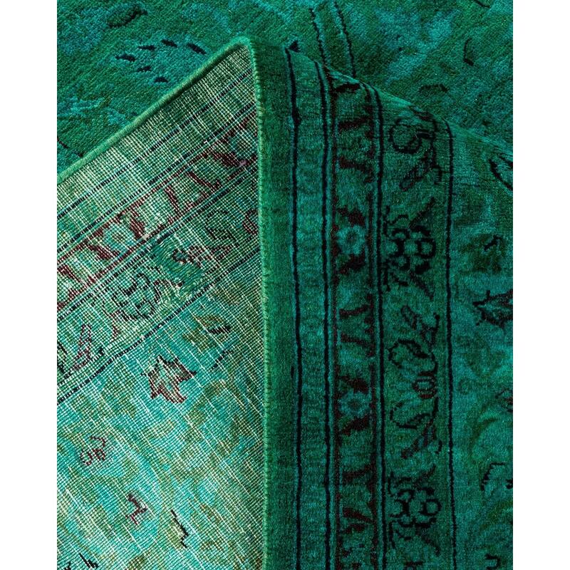 Overton Hand Knotted Wool Vintage Inspired Modern Contemporary Overdyed Green Area Rug - 8' 1" x 10' 7"