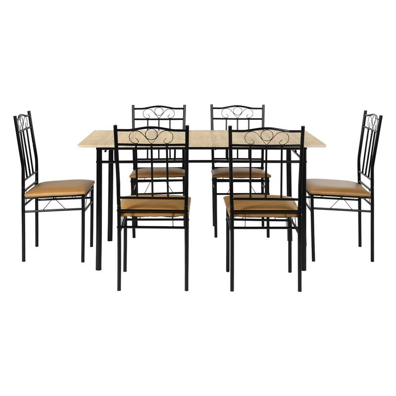Homy Casa 7-Piece Dining Set, MDF Table & 6 Metal PU Chairs