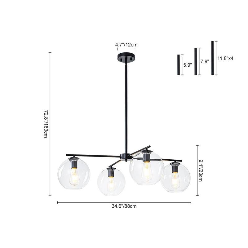 Chic Modern 4-Light Symmetrical Hand-blown Clear Glass Chandelier - 34.6 in