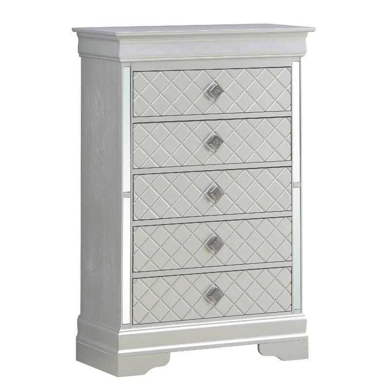 5-Dovetailed Drawer Wooden Bedroom Chest - 48" - Silver