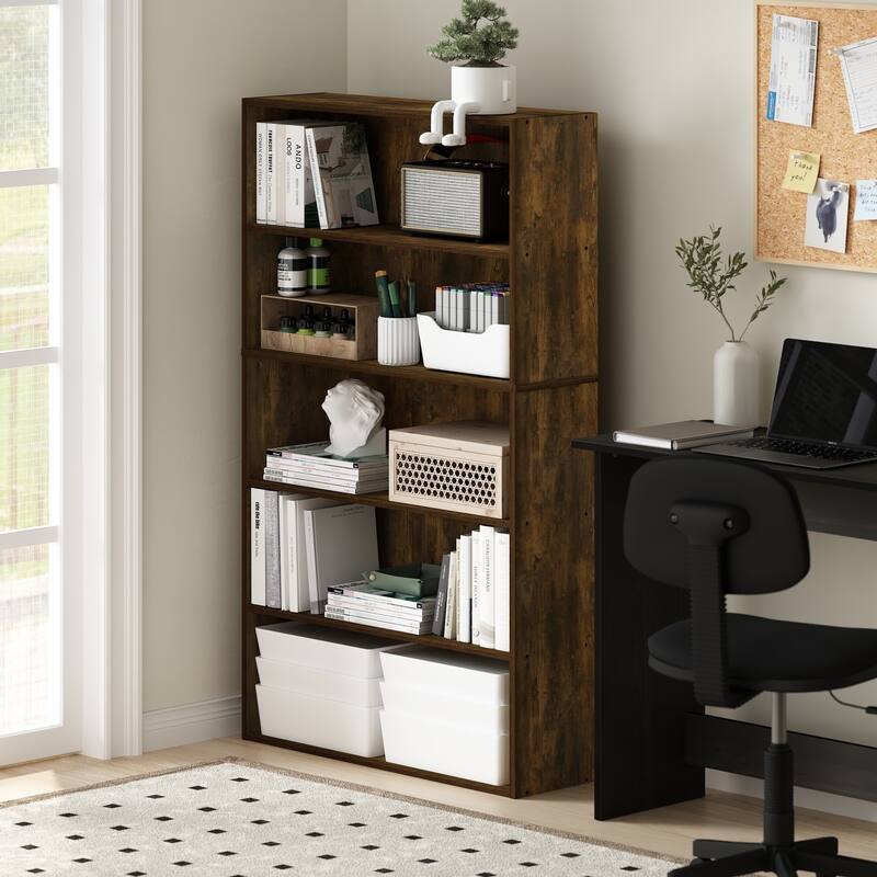 52.68 in. Tall Pine Wood 5-Shelf Bookcase