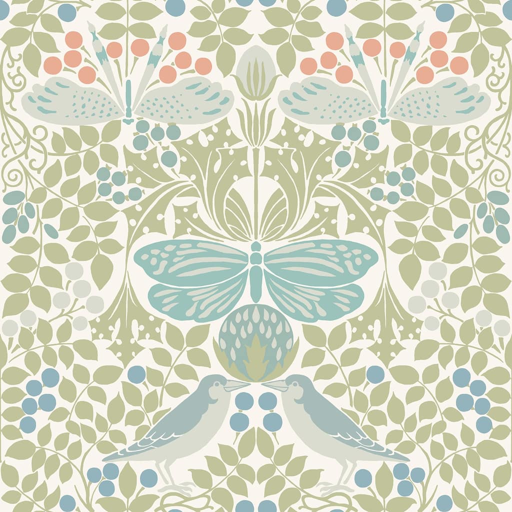 Ronald Redding Butterly Garden Green & Blue Wallpaper