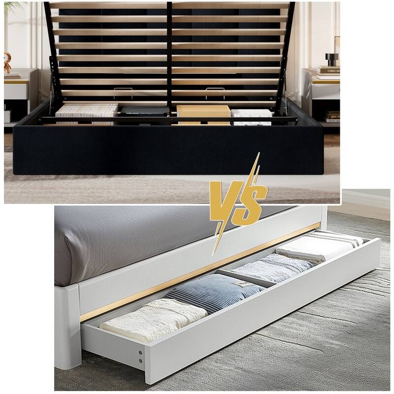 Modern Upholstered Lift-Up Storage Platform Bed with Headboard