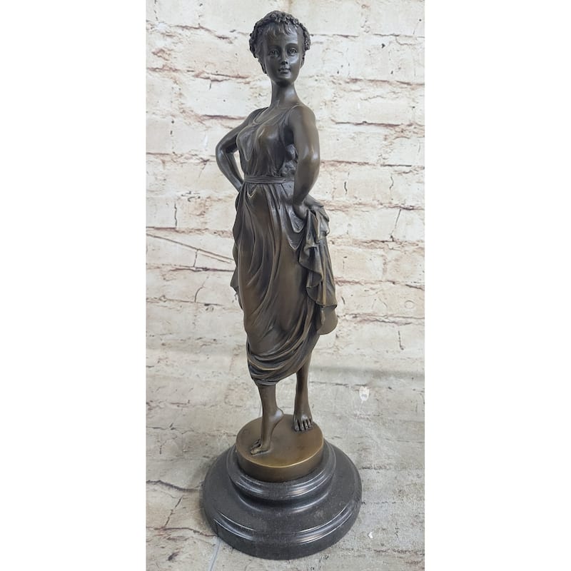 Bronze Sculpture Figure Of Woman With Hands On Her Hips 14.5 Inches X 6 Inches