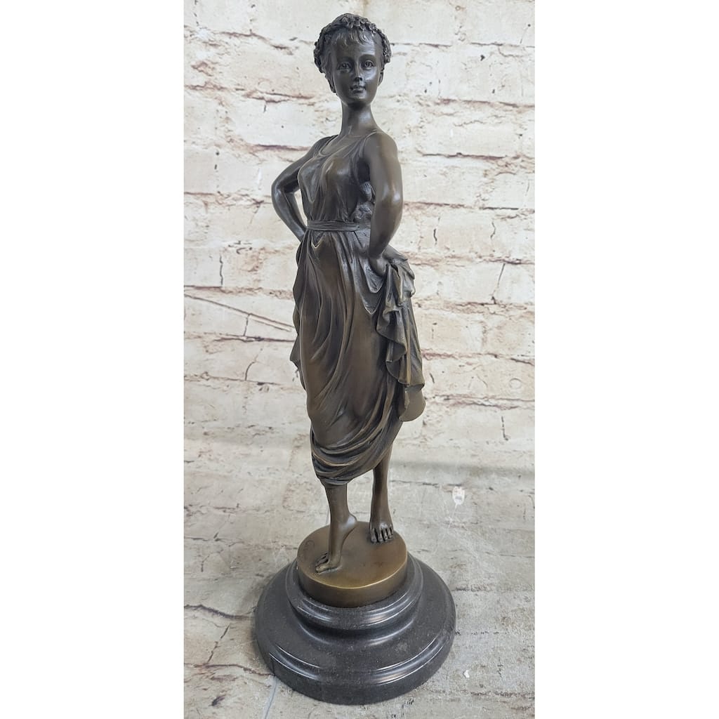 Bronze Sculpture Figure Of Woman With Hands On Her Hips 14.5 Inches X 6 Inches