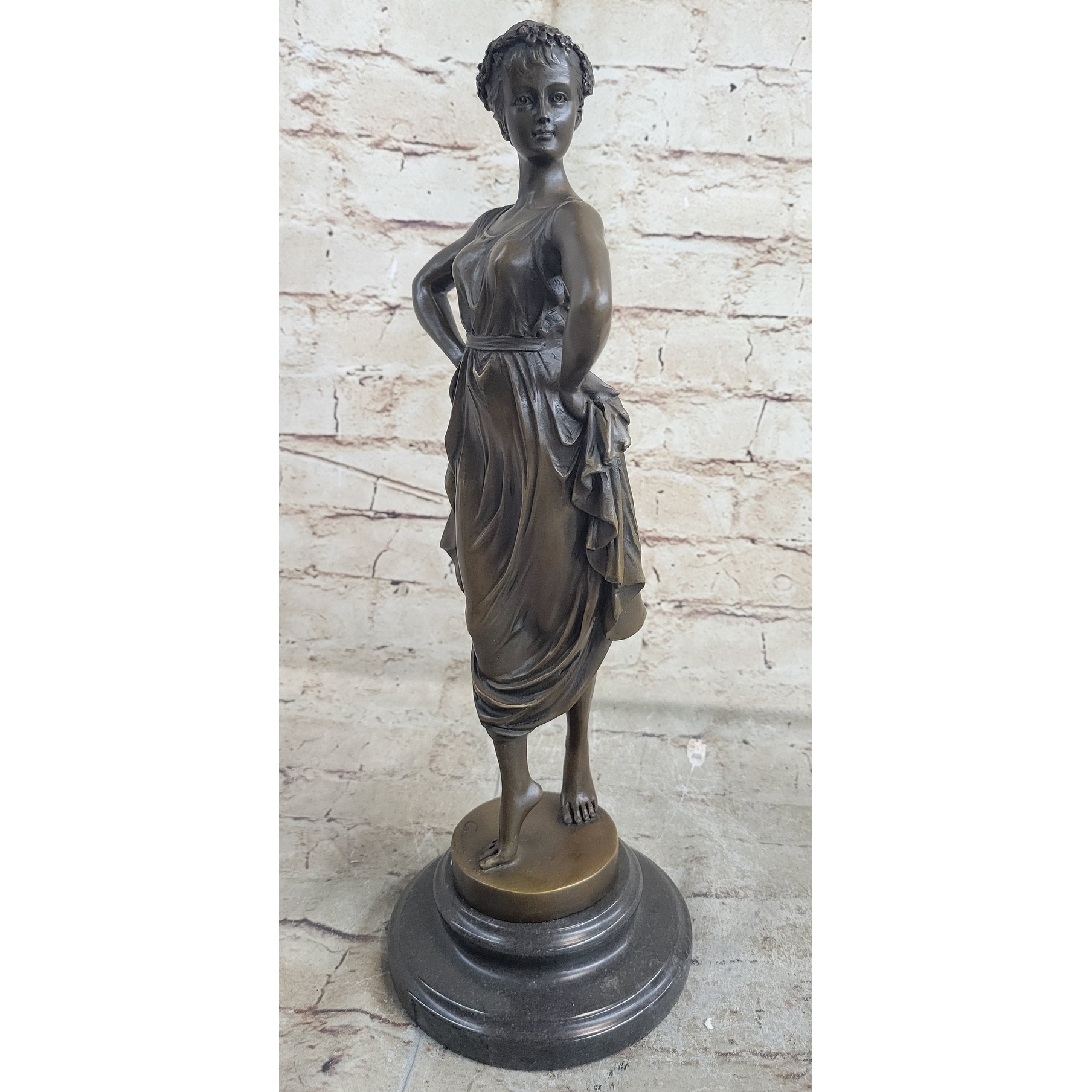 Bronze Sculpture Figure Of Woman With Hands On Her Hips 14.5 Inches X 6 Inches