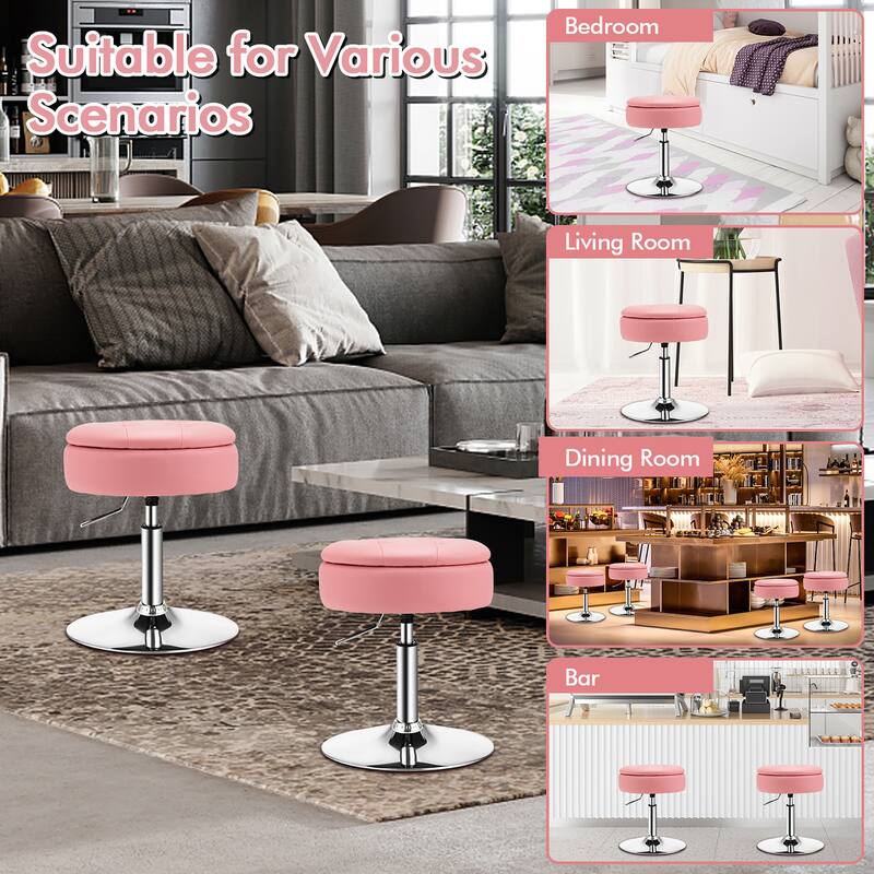 Costway Set of 2 Adjustable Vanity Stool Swivel Storage Makeup Chair - See Details