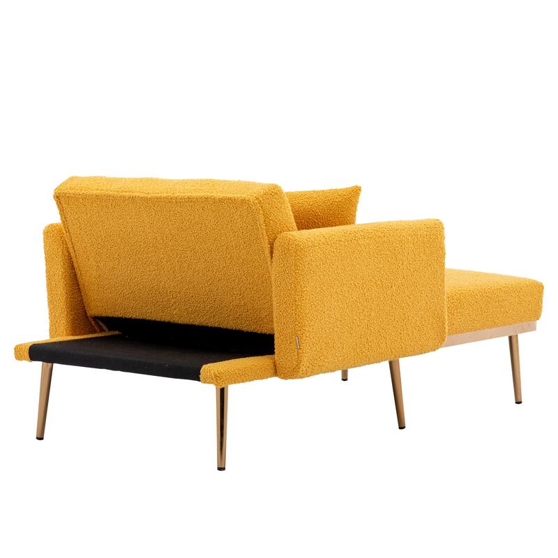 62'' L Chaise Lounge Indoor, Modern Teddy Fabric Sleeper Chair Bed for Living Room, Convertible Lounge Chair with Iron Legs