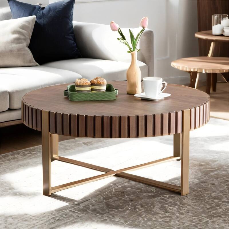 31.5 inch Round Coffee Table, Small Coffee Table with Sturdy Pedestal