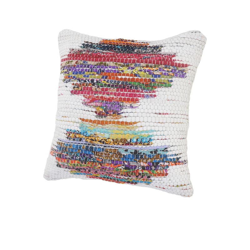 HomeRoots 20" X 20" White Red Green Blue Yellow And Orange 100% Cotton Geometric Zippered Pillow