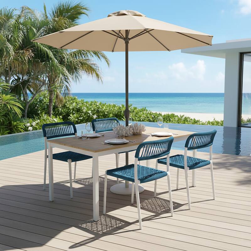 Set of 12 Belen Blue Woven Rope Fabric Dining Chair with Plastic Frame