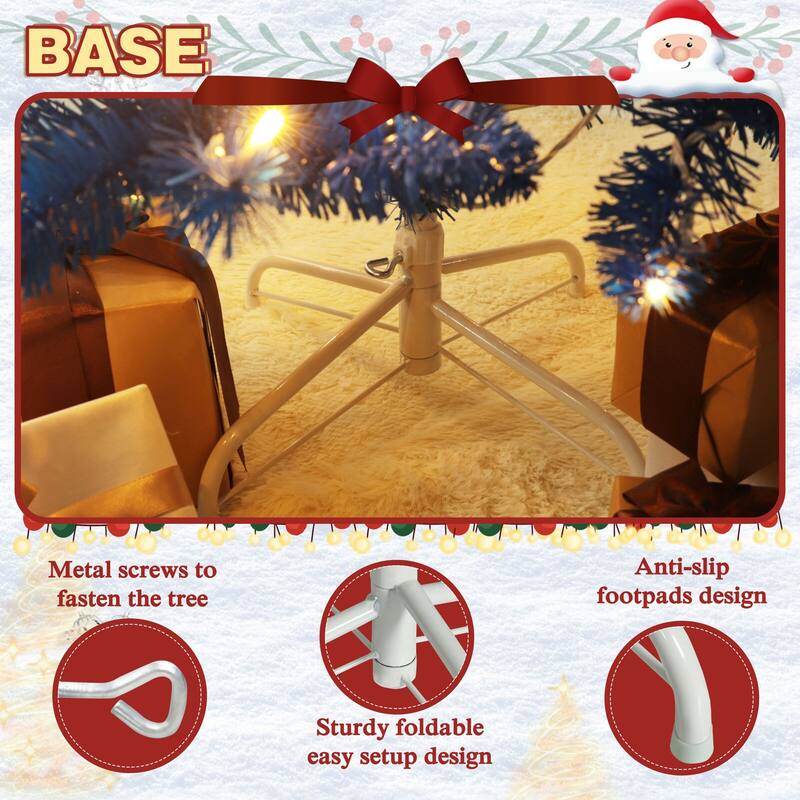 VEIKOUS Pre-Lit Artificial Christmas Tree Pencil Snow with Foldable Iron Stand with LED lights, 5.5/6.5/7.5 ft