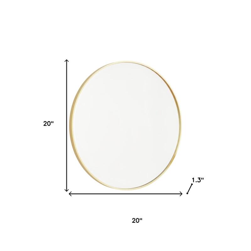 HomeRoots 20" Gold Metal Round Framed Bathroom Vanity Mirror - 20.00 in. x 20.00 in. x 1.30 in.