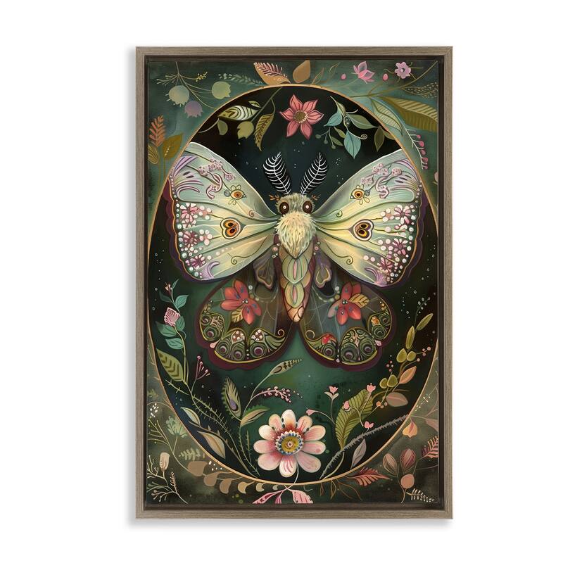 Stupell Green Toned Victorian Moth Framed Floater Canvas Wall Art Design By The Dutch Lady - 21 x 31 - Brown