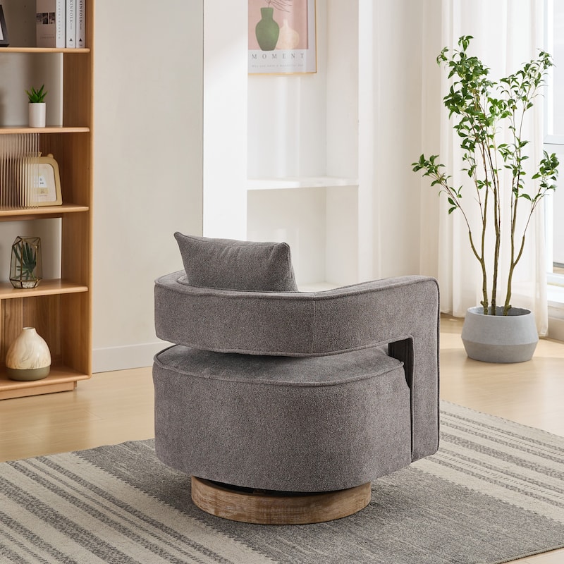 Roomfitters 29.1" Modern Swivel Accent Chair, Open Back Linen Blend Club Chair with Weathered Wood Base