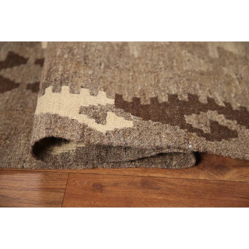 Hand Woven Oriental 100% Wool Carpet Southwestern Geometric Brown Kilim Area Rug - 6' 5'' X 5' 0''