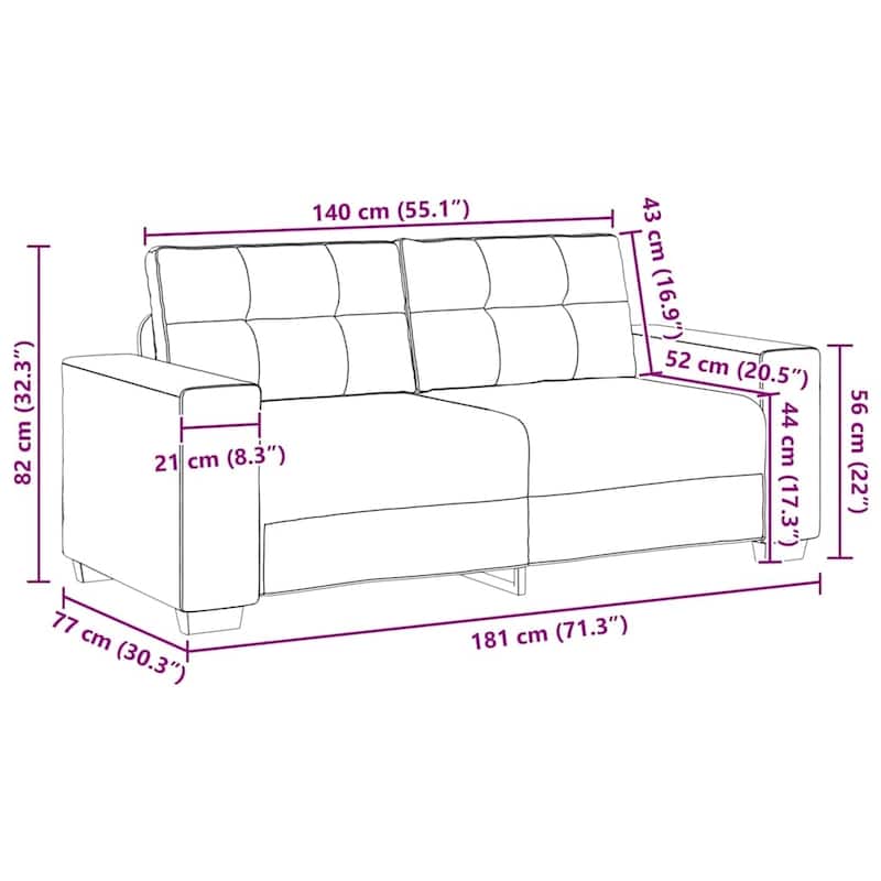 vidaXL Loveseat Sofa Dark Grey/Black - 30.3 x 71.3 x 32.3 in
