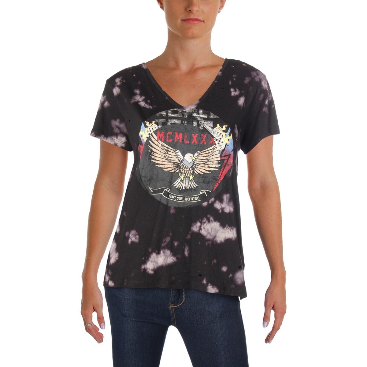 Shop Guess Womens Rock N Roll Graphic T Shirt Cotton Distressed