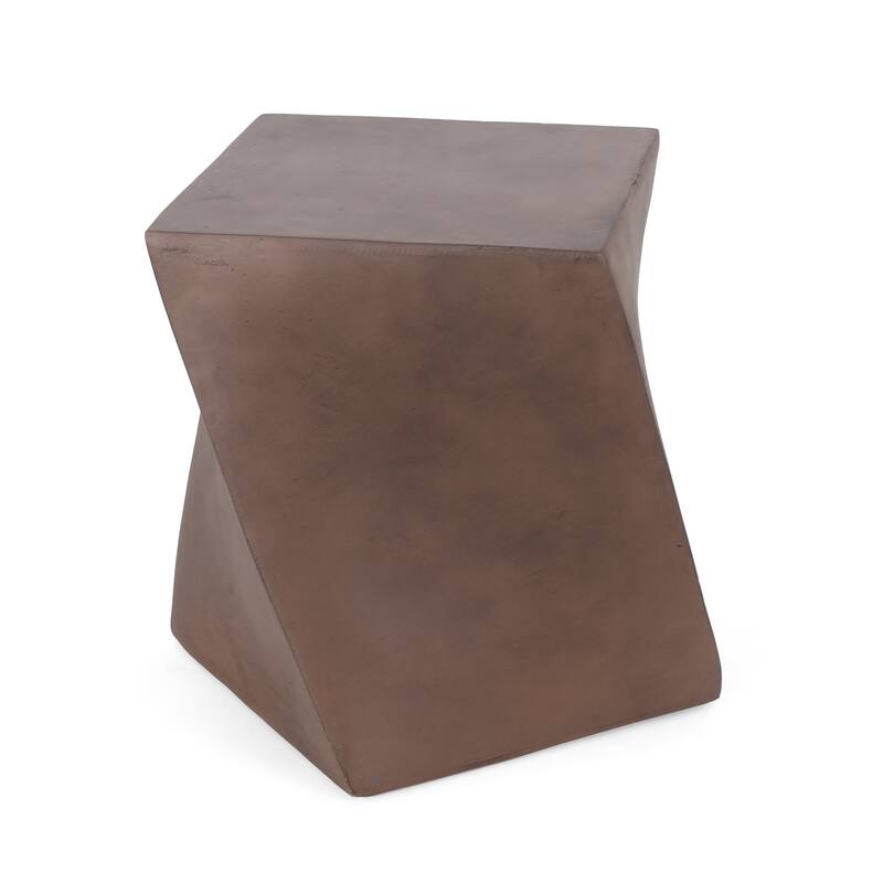 Roomfitters Outdoor Lightweight Concrete Side Table, Modern Geometric Accent Patio End Table, Brown Finish