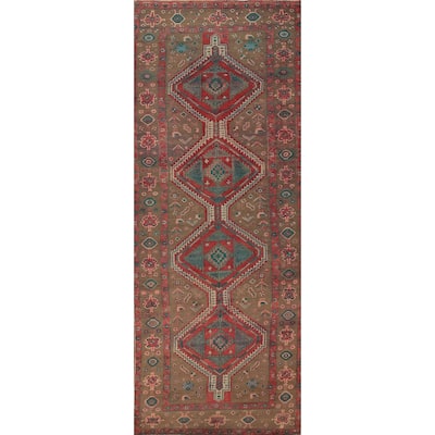 Tribal Geometric Ardebil Persian Runner Rug Hand-Knotted Wool Carpet - 3'7"x 12'0"