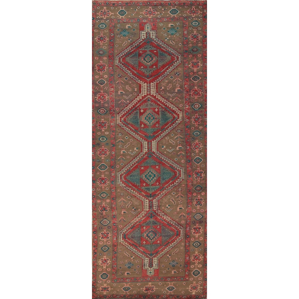 Tribal Geometric Ardebil Persian Runner Rug Hand-Knotted Wool Carpet - 3'7"x 12'0"