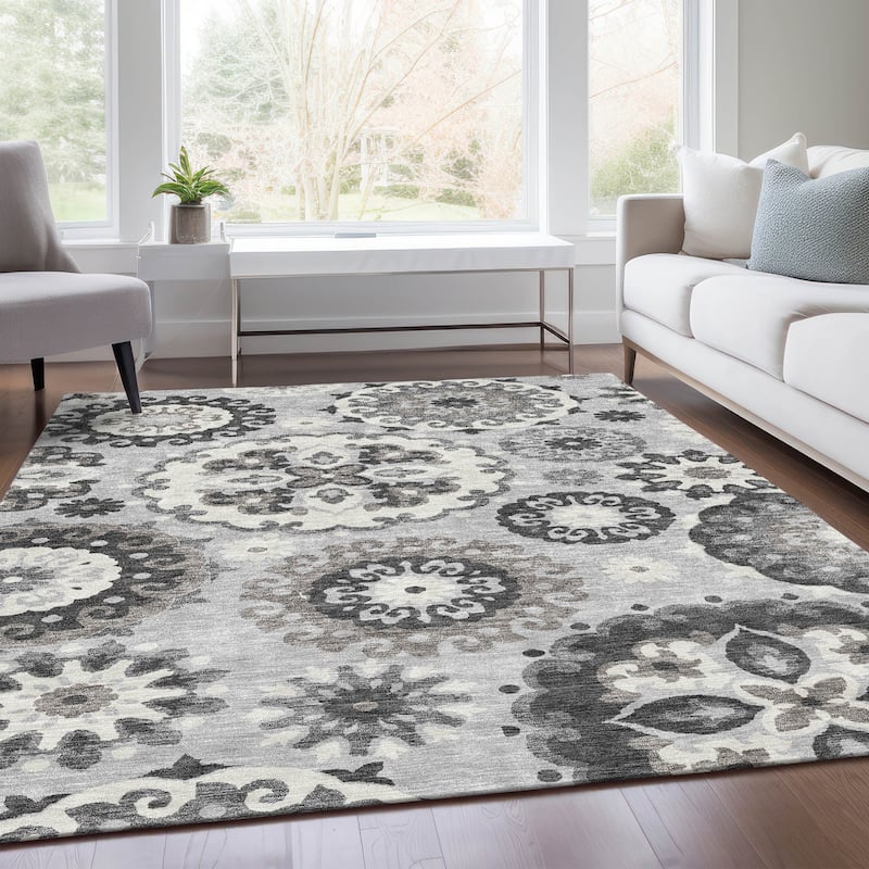 Machine Washable Indoor/ Outdoor Chantille Casual Medallion Rug