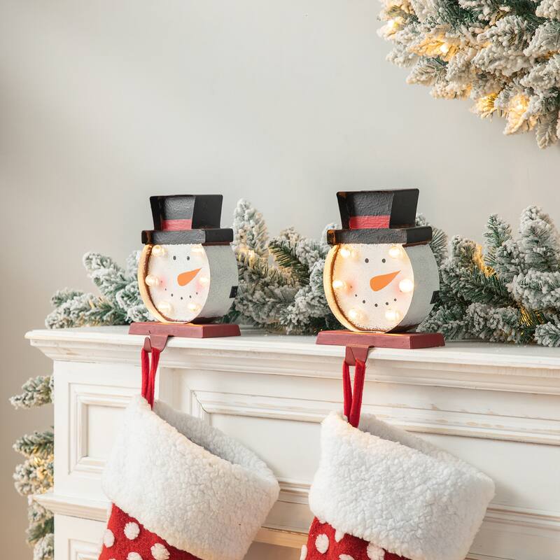 Glitzhome Christmas Marquee LED Star Snowman Tree Gingerbread Stocking Holders Mantel Ornament