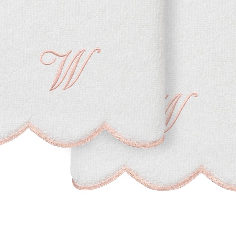 Authentic Hotel and Spa 100% Turkish Cotton Pink ADORNIA Scallop Personalized 2 Piece Hand Towel Set - 2 Hand Towels