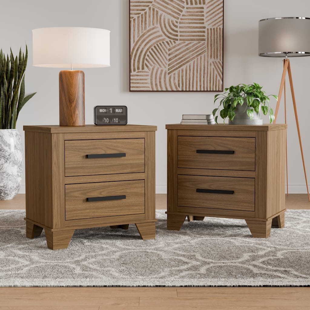 Furniture of America Nyess Modern Chestnut Brown Wood 2-Drawer Nightstand (Set of 2)