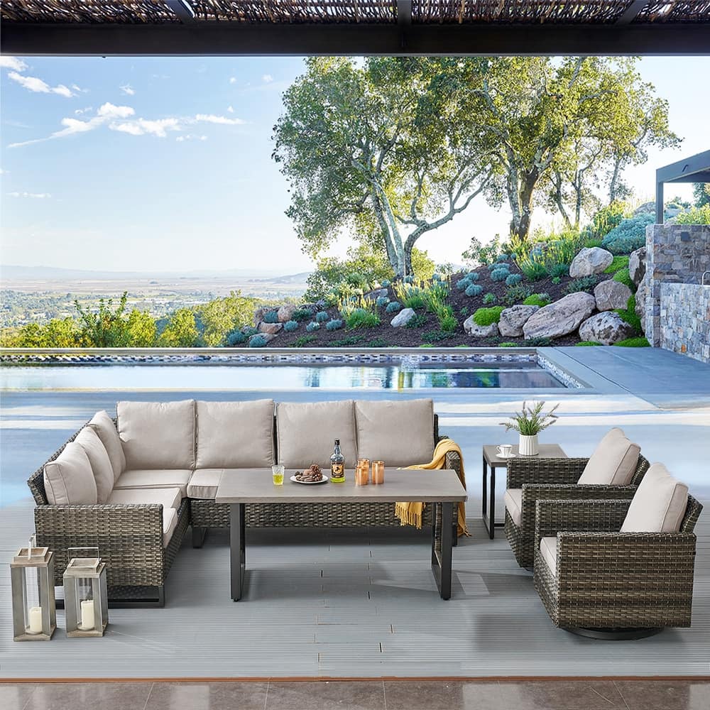 Gymojoy 6 Piece Garden Outdoor Sofa with Sivel Rocking Chair