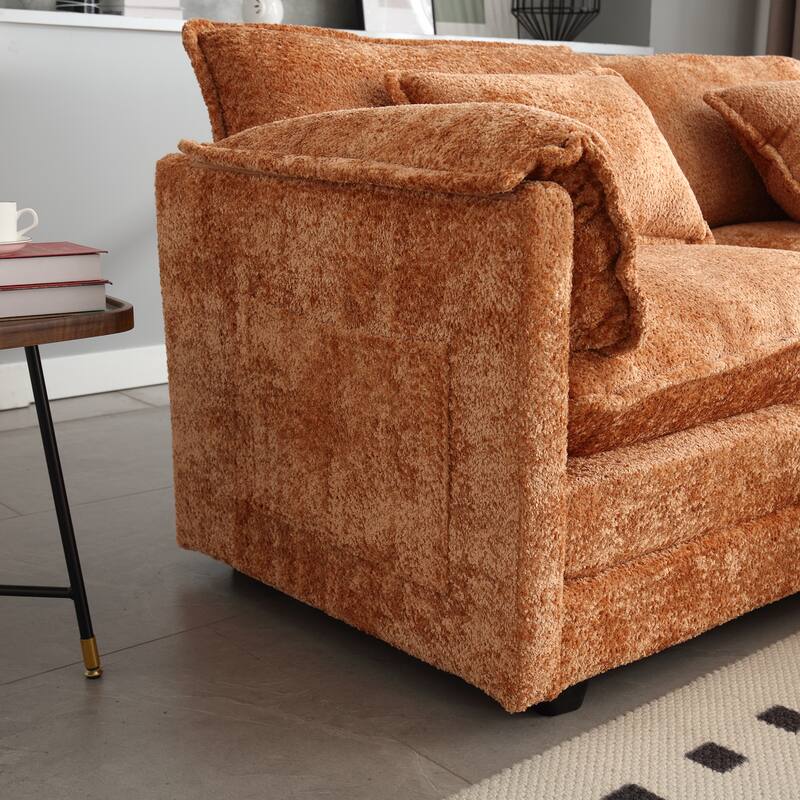 76'' Oversized Chenille Loveseat Sofa with Movable Ottoman Small Sofa for Apartment