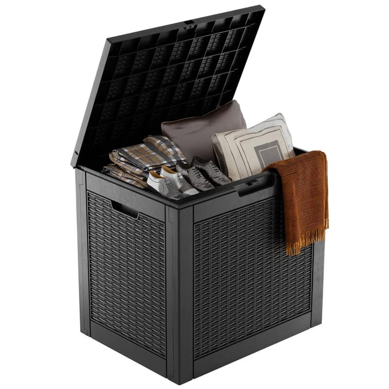 Outdoor Patio Storage Resin Lockable Deck Box - 32gal.Wicker-Black