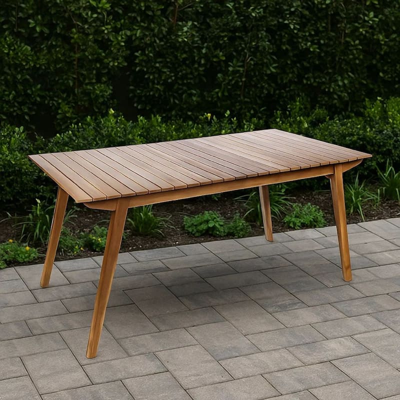 Outdoor Dining Table, 69 Inch Slatted Rectangular, Brown Acacia Wood