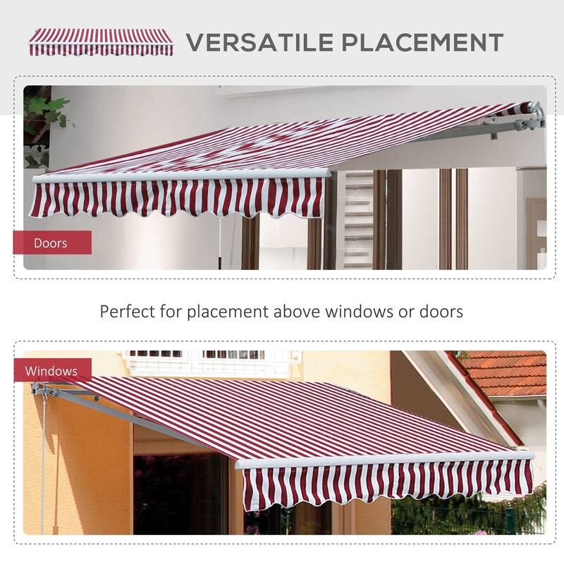 10' x 8' Retractable Awning, Sunshade Shelter w/ Manual Crank Handle, UV & Water-Resistant Fabric and Aluminum Frame
