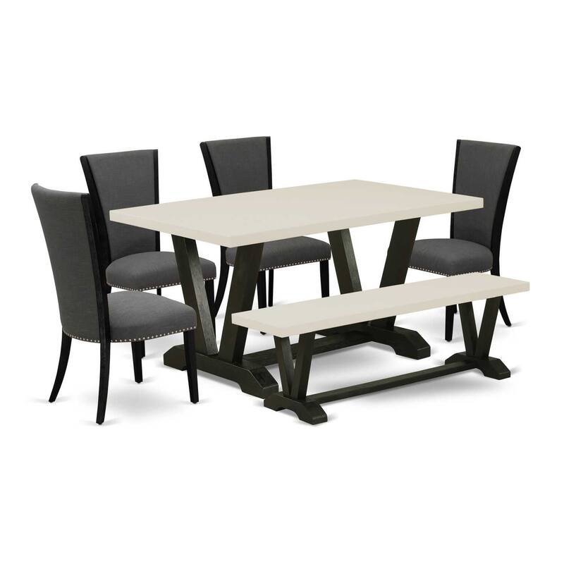 HomeStock 6-Piece Rectangle Natural Oak Finish Solid Wood Top Dining Table with 1-Bench, 4-Chairs