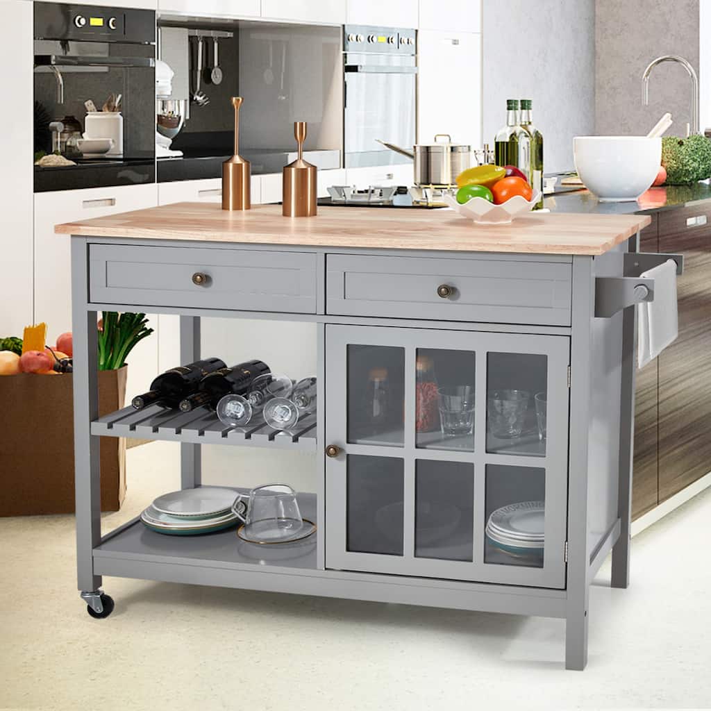 AVAWING 42" Rolling Kitchen Island Microwave Cabinet Trolley Cart