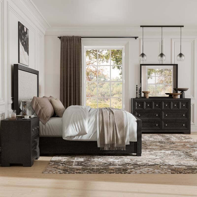 Furniture of America Durem II Modern 4-Piece Solid Wood Panel Bedroom Set - Weathered Black - Queen