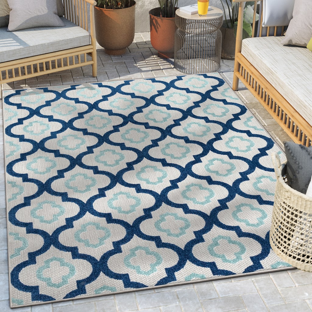 Well Woven Dorado Illuminate Indoor Outdoor Trellis High-Low Area Rug
