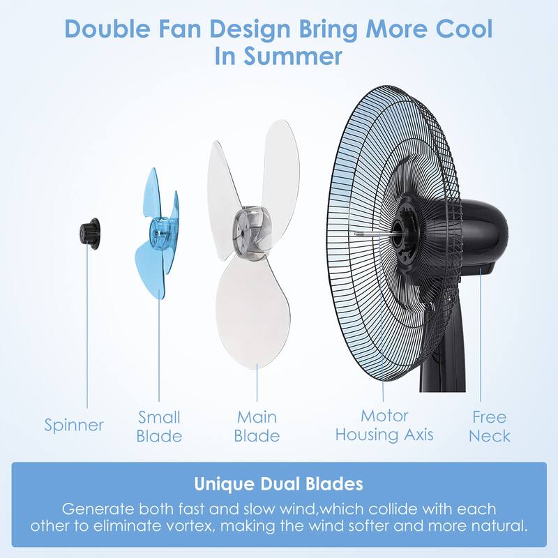 Costway 16'' Adjustable Oscillating Pedestal Fan Dual Blades w/Remote