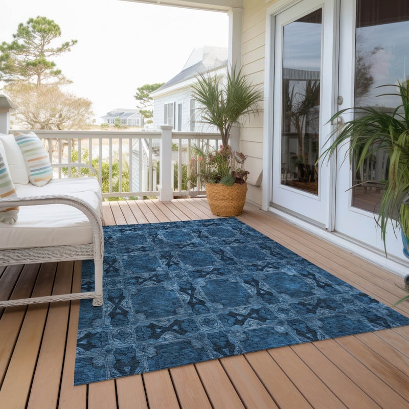 Machine Washable Indoor/ Outdoor Boho Medallions Chantille Rug - Navy - 8' x 10'